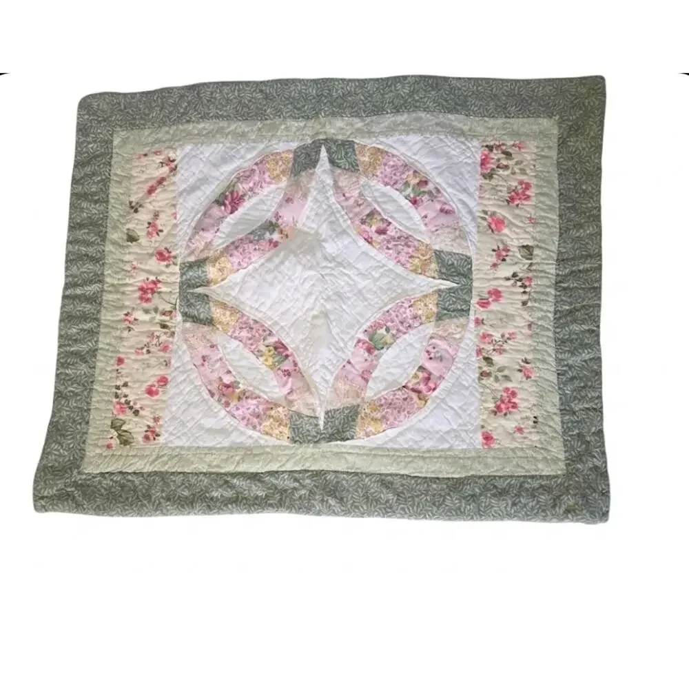 Vintage Double Wedding Band Patchwork Quilted Pillow Shams - Picture 2 of 5